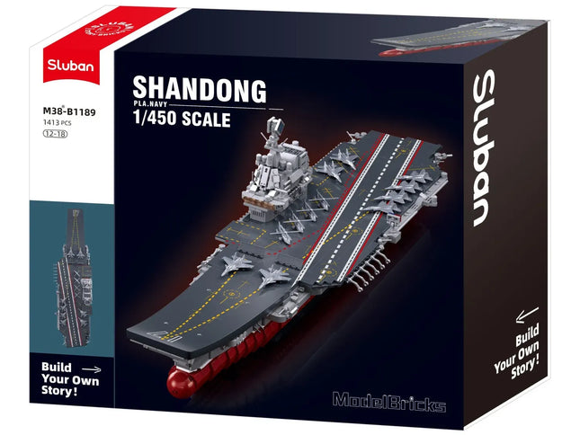 Sluban B1189 Model Kit 1:450 Aircraft Carrier Shandong Type 002 PLAN Warship Navy Vessel Boat