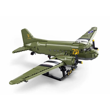 Sluban B1366 Model Kit 1:44 C47 Skytrain Airtrain Cargo Transport Aircraft WWII Air Force Building Blocks DIY Set Toy