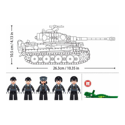 Sluban B1533 Model Kit 1:35 Tiger I Tank German Panzer WWII Army Military Building Blocks DIY Toy Construction Set