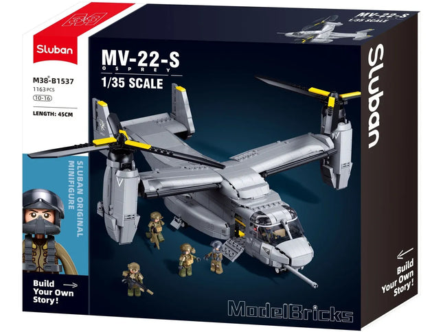 Sluban B1537 Model Kit 1:44 MV-22 Osprey Tiltrotor Helicopter Plane Military Air Force