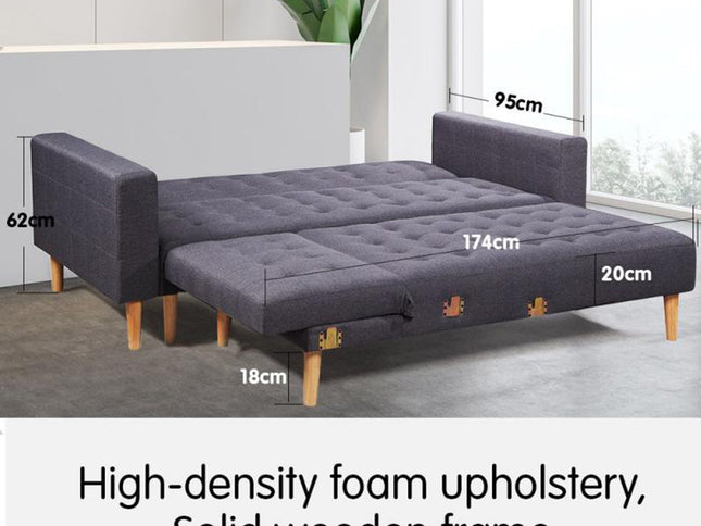 Sarantino Linen Fabric Corner Sofa Bed Couch Lounge With Chaise Furniture - Dark Grey