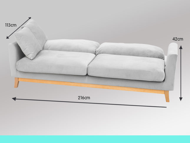 Sarantino 3 Seater Faux Velvet Sofa Bed Couch Furniture Light Grey