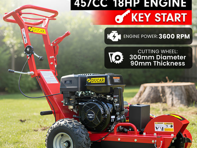Ducar Stump Grinder 457cc 18HP Petrol Engine with Key Start & Tungsten Carbide Teeth