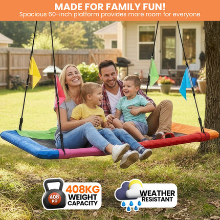 Kahuna Heavy Duty 60 Inch Rectangular Tree Swing With Adjustable 180cm Lifting Ropes Foam Padded Tubes And Full Accessory Kit For Backyard Family Use