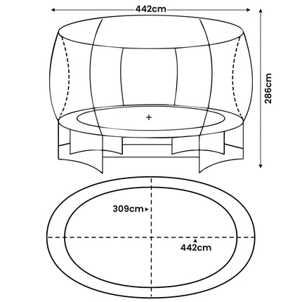Kahuna 10 ft x 15 ft Oval Outdoor Trampoline w/ Basketball Set Reversible Rainbow & Orange Safety Pad Safety Net Ladder