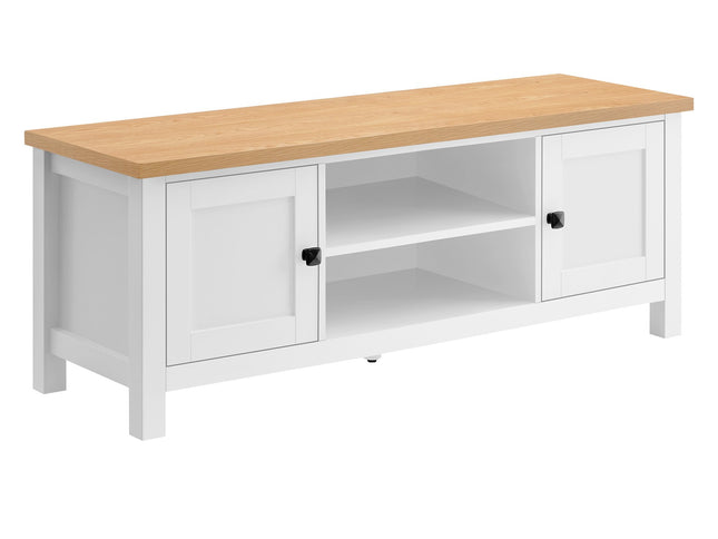 Sarantino Gio TV Entertainment Stand Cabinet Cupboard in White and Natural Wood Finish