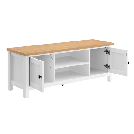 Sarantino Gio TV Entertainment Stand Cabinet Cupboard in White and Natural Wood Finish