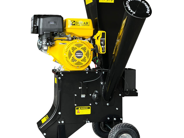 Ducar 89mm Key Electric Start Wood Chipper 420cc 15hp 4-stroke Engine Unleaded Petrol Garden Shredder Mulcher Grinder - 601c Black