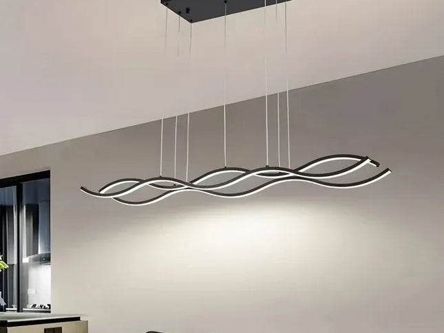 BAMDECOR A2569 1.8m Antizer Nordic Minimalist Wave Long Pendant Light (Black)