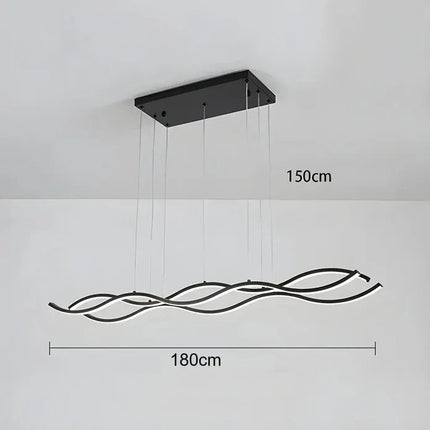BAMDECOR A2569 1.8m Antizer Nordic Minimalist Wave Long Pendant Light (Black)
