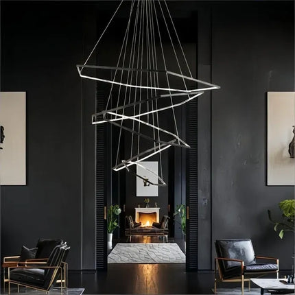 BAMDECOR AD2582/5 Modern LED Chandelier, Hexagonal Rings Ceiling Lighting Contemporary Chandeliers (5 Rings-Black)
