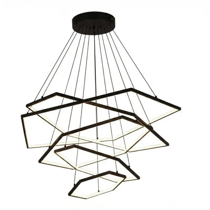 BAMDECOR AD2582/5 Modern LED Chandelier, Hexagonal Rings Ceiling Lighting Contemporary Chandeliers (5 Rings-Black)