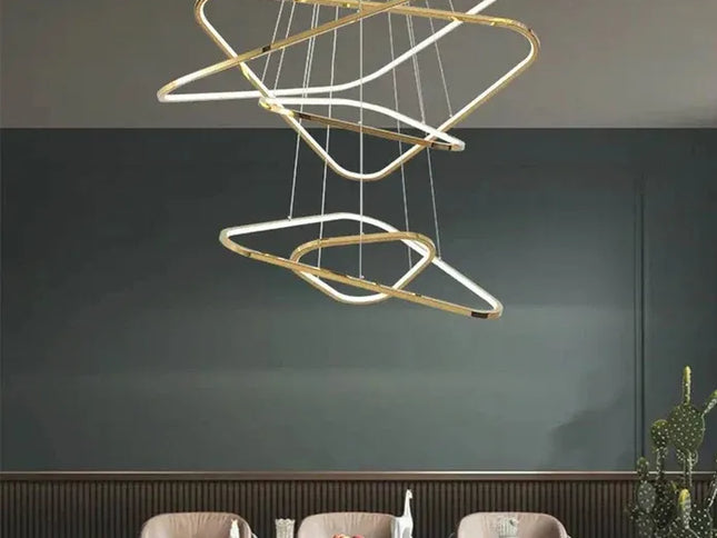BAMDECOR AD2583 Modern Triangular LED Chandelier (Five Rings-Gold