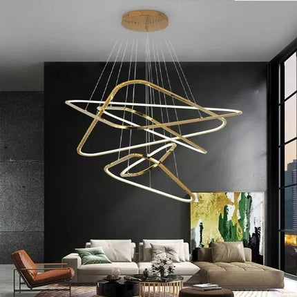 BAMDECOR AD2583 Modern Triangular LED Chandelier (Five Rings-Gold
