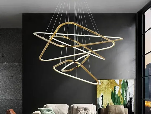 BAMDECOR AD2583 Modern Triangular LED Chandelier (Five Rings-Gold