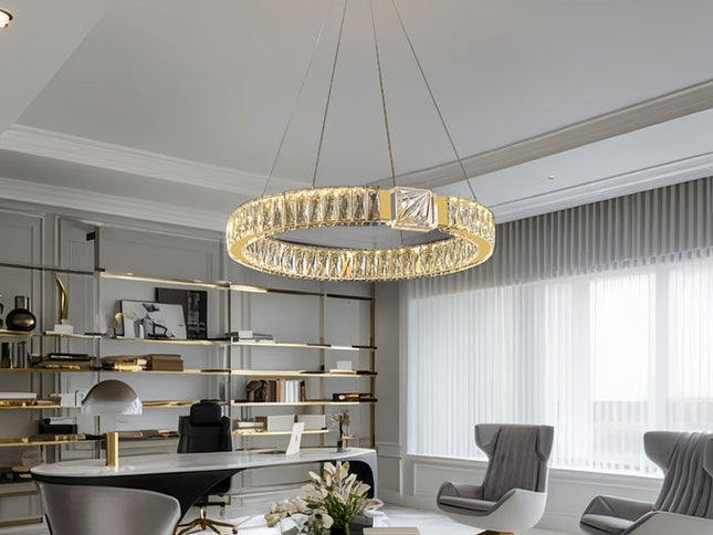 BAMDECOR C3319 Modern Crystal Chandeliers Lighting Fixtures Contemporary Round Chandelier Lighting Fixtures Crystal Pendant Ceiling Lights(Gold-60cm)