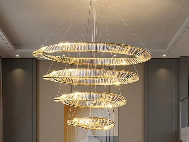 BAMDECOR C3342/4 Modern Crystal Chandeliers Lighting Fixtures Contemporary Wave Chandelier Lighting Fixtures Crystal Pendant Ceiling Lights for Living Room (Gold)