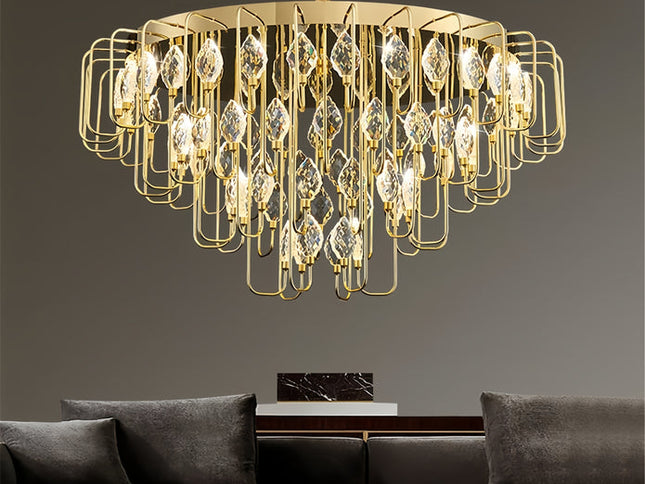BAMDECOR C3345 Modern Luxury Crystal-leaf Chandelier LED Fashion Creativity Pendant Ceiling Lights(80cm-Gold)