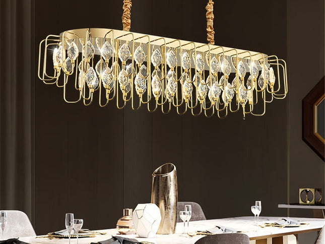 BAMDECOR C3345/OVAL1.2 Modern French Home Decor Luxury Crystal-leaf Chandelier LED Fashion Creativity Pendant Ceiling Lights(120cm-Gold)