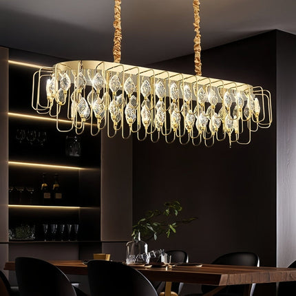 BAMDECOR C3345/OVAL1.2 Modern French Home Decor Luxury Crystal-leaf Chandelier LED Fashion Creativity Pendant Ceiling Lights(120cm-Gold)