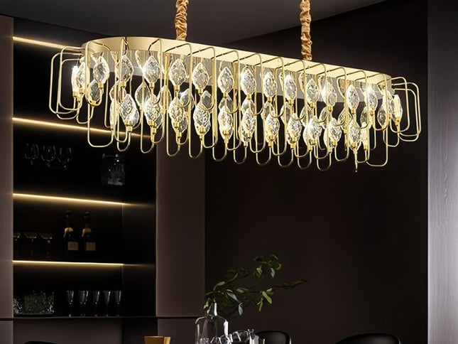 BAMDECOR C3345/OVAL1.2 Modern French Home Decor Luxury Crystal-leaf Chandelier LED Fashion Creativity Pendant Ceiling Lights(120cm-Gold)