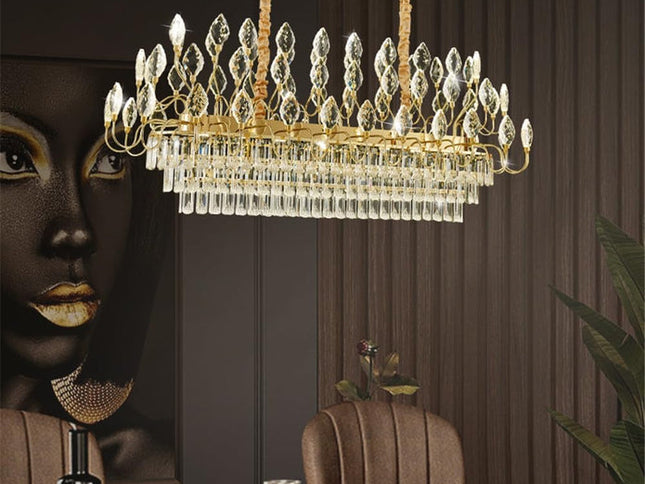 BAMDECOR C3347/OV Modern French Home Decor Luxury Crystal-leaf Chandelier LED Fashion Creativity Pendant Ceiling Lights(120cm-Gold)