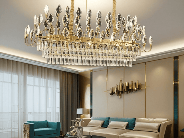 BAMDECOR C3347/OV Modern French Home Decor Luxury Crystal-leaf Chandelier LED Fashion Creativity Pendant Ceiling Lights(120cm-Gold)