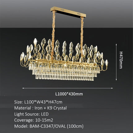 BAMDECOR C3347/OV Modern French Home Decor Luxury Crystal-leaf Chandelier LED Fashion Creativity Pendant Ceiling Lights(120cm-Gold)