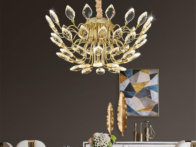 BAMDECOR C3348 Modern Luxury Crystal-leaf Chandelier LED Fashion Creativity Pendant Ceiling Lights(80cm-Gold)