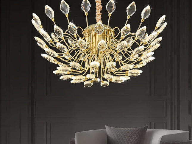 BAMDECOR C3348 Modern Luxury Crystal-leaf Chandelier LED Fashion Creativity Pendant Ceiling Lights(80cm-Gold)