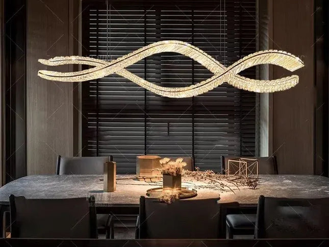 BAMDECOR 1.2m C3601W Wave Crystal Pendant Chandelier Decorative Lighting Lampshade (Brass Gold)