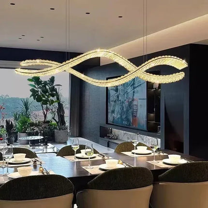 BAMDECOR 1.2m C3601W Wave Crystal Pendant Chandelier Decorative Lighting Lampshade (Brass Gold)