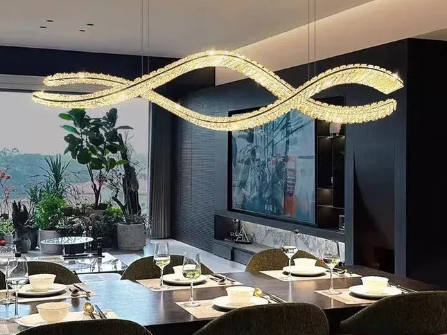 BAMDECOR 1.2m C3601W Wave Crystal Pendant Chandelier Decorative Lighting Lampshade (Brass Gold)