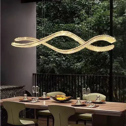 BAMDECOR 1.2m C3601W Wave Crystal Pendant Chandelier Decorative Lighting Lampshade (Brass Gold)