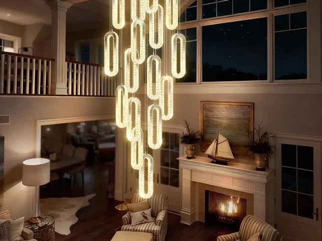 BAMDECOR C3605 15H Modern Oval Ring LED Chandeliers Decor Hanging Lamp Crystal Lustre (Gold)