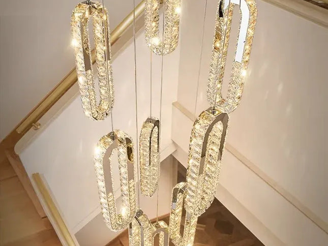 BAMDECOR C3605 15H Modern Oval Ring LED Chandeliers Decor Hanging Lamp Crystal Lustre (Gold)