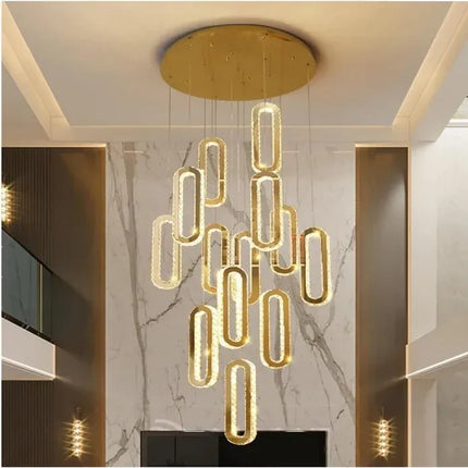 BAMDECOR C3605 15H Modern Oval Ring LED Chandeliers Decor Hanging Lamp Crystal Lustre (Gold)