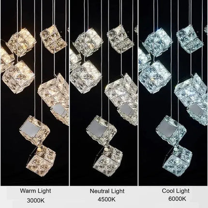BAMDECOR LT02 12 Hanging Crystal Cube Chandelier LED Chandelier for Dining Room, Luxury Dimmable Enterway Led Pendant Lights Fixture (Gold)