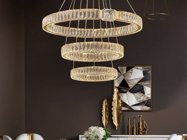 BAMDECOR C3319 Modern Crystal Chandeliers Lighting Fixtures Contemporary Round Chandelier Lighting Fixtures Crystal Pendant Ceiling Lights(Gold-80+60+40cm)