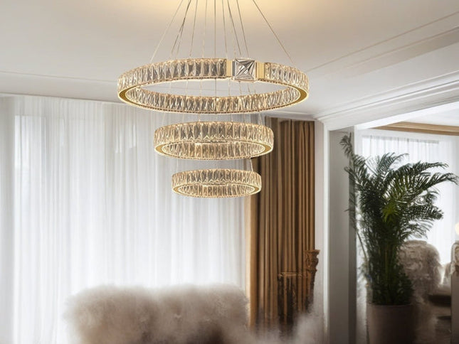 BAMDECOR C3319 Modern Crystal Chandeliers Lighting Fixtures Contemporary Round Chandelier Lighting Fixtures Crystal Pendant Ceiling Lights(Gold-80+60+40cm)