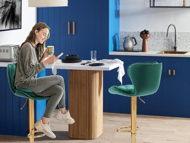 SERENIT√† Velvet Adjustable Swivel Bar Stools, Set of 2 with Backrest ‚Äì Emerald Green