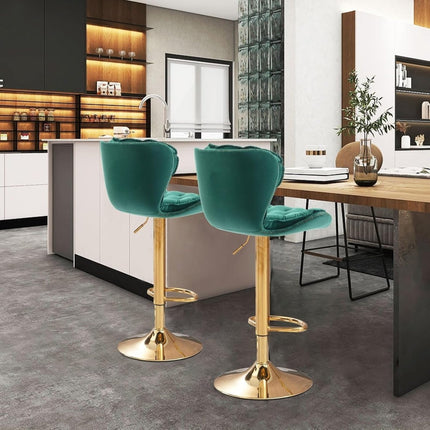 SERENITà Swivel Bar Stools Set of 2 Counter Height Barstools with Back Velvet Upholstered Adjustable Stool Chair Min Century Modern Bar Stool for Kitchen Island (Emerald Green)