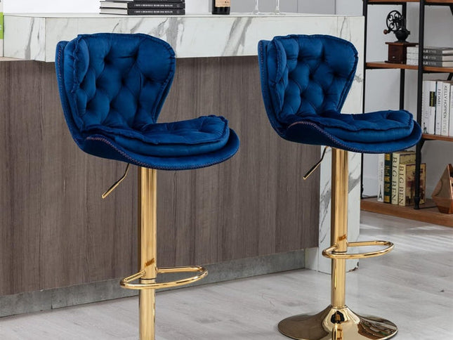 SERENIT√† Velvet Adjustable Swivel Bar Stools, Set of 2 with Backrest ‚Äì Navy Blue