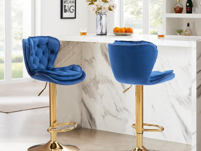SERENIT√† Velvet Adjustable Swivel Bar Stools, Set of 2 with Backrest ‚Äì Navy Blue