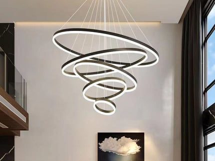 Black 5 Rings Minimalist LED Pendant Light Adjustable Circular Chandelier