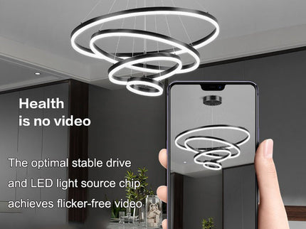 Black 5 Rings Minimalist LED Pendant Light Adjustable Circular Chandelier