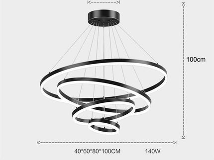 Black 5 Rings Minimalist LED Pendant Light Adjustable Circular Chandelier