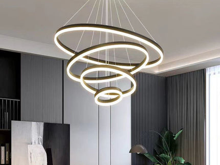 Black 5 Rings Minimalist LED Pendant Light Adjustable Circular Chandelier