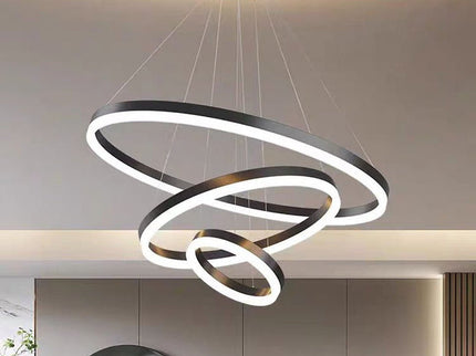 Black 5 Rings Minimalist LED Pendant Light Adjustable Circular Chandelier