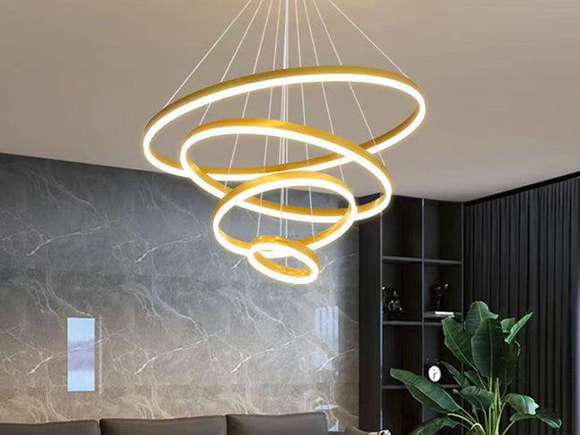Gold 4 Rings Minimalist LED Pendant Light Adjustable Circular Chandelier